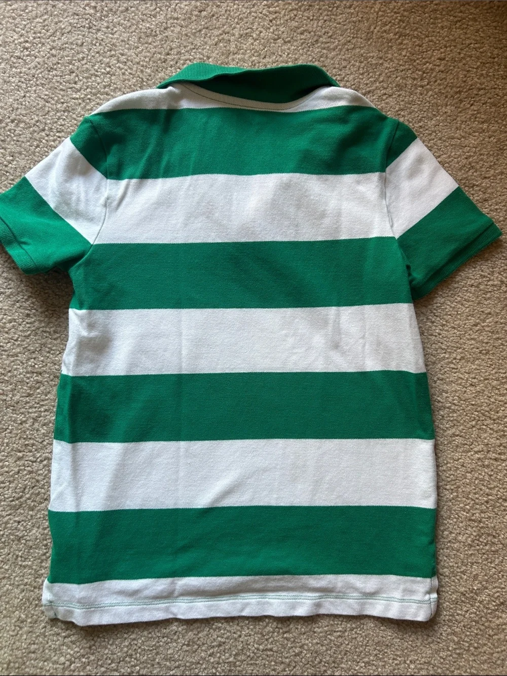 Old Navy Green and White Striped Polo Shirt